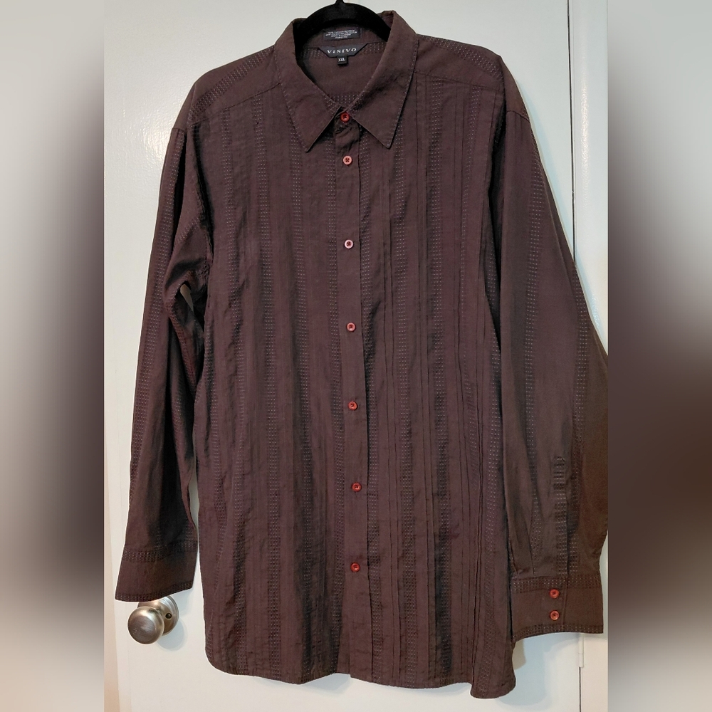Visivo Mens Brown Button Down With Embroidered Details XXL